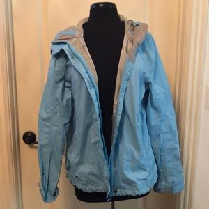 light blue LLBean rain jacket
